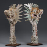 木雕彩繪龍首一對