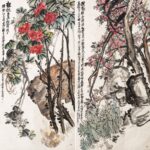 吳昌碩（1844－1927）紅映華石圖對屏