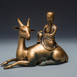 銅製壽星騎鹿像